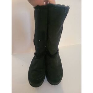 UGG Women's Black Leather Elsa Waterproof Lace-Up Tall Boots Size 8